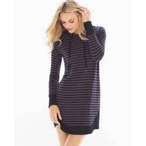 Soma: NWT Hooded Dress Leisure Stripe Eggplant